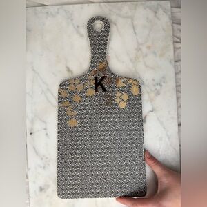 Anthropologie monogrammed Elegant Black and Gold Patterned Cutting Board
